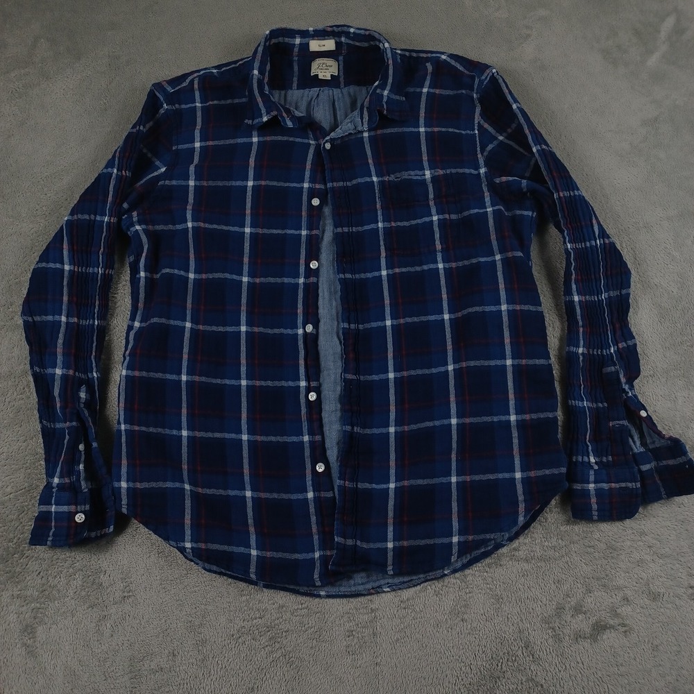 J Crew Shirt Mens XL Blue Plaid Slim Fit Button Up Long Sleeve‎ Preppy Casual